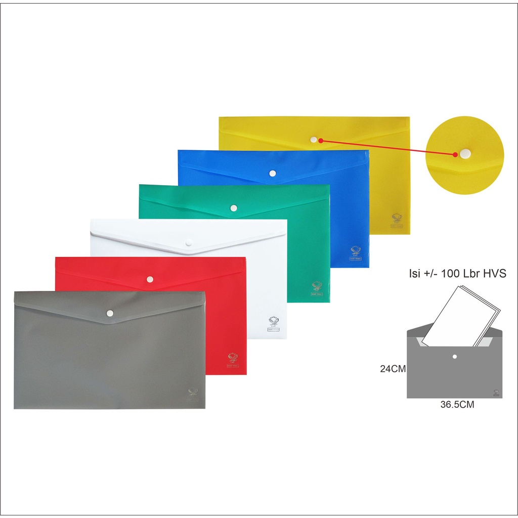 

Map Plastik Kancing / Smart Pocket Opaque / Document Bag Solid EAGLE Folio Isi 6 Pcs