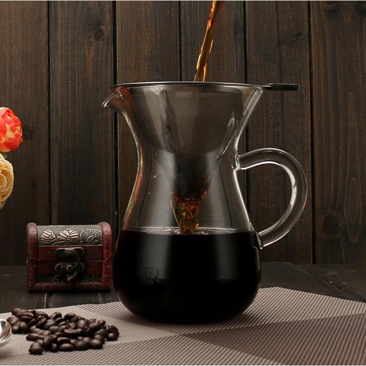 Pitcher V60 Dripper Espresso Maker Teko Kopi Kaca Dengan Saringan Stainless 500ml