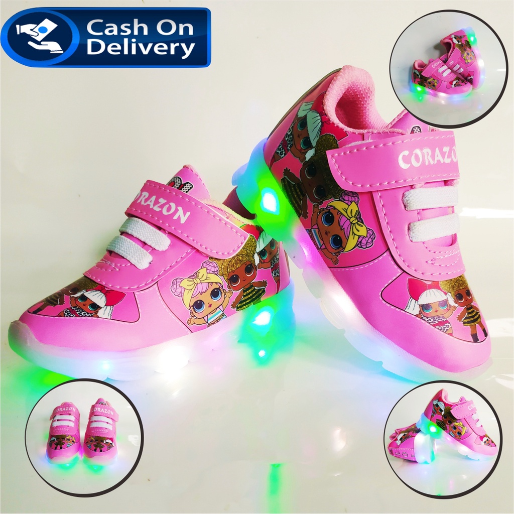 Sepatu sneaker anak perempuan dendan lapu led motif frozen keren