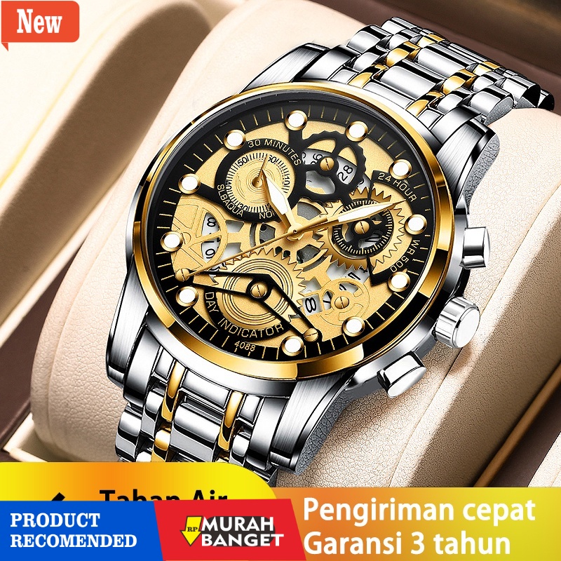 Jam pria analog terbaik- COD Jam Tangan Pria RSNIRW Anti Air Original Melubangi Luxury Metal Watch K