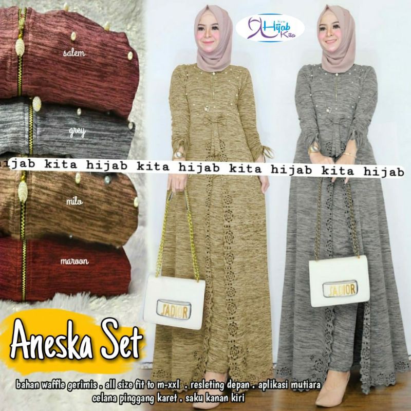 COD SETELAN CEWE ANESKA SET SETELAN TERLARIS MURAH SETCEL CANTIK MAT WAFLE FASHION MUSLIM BUSUI