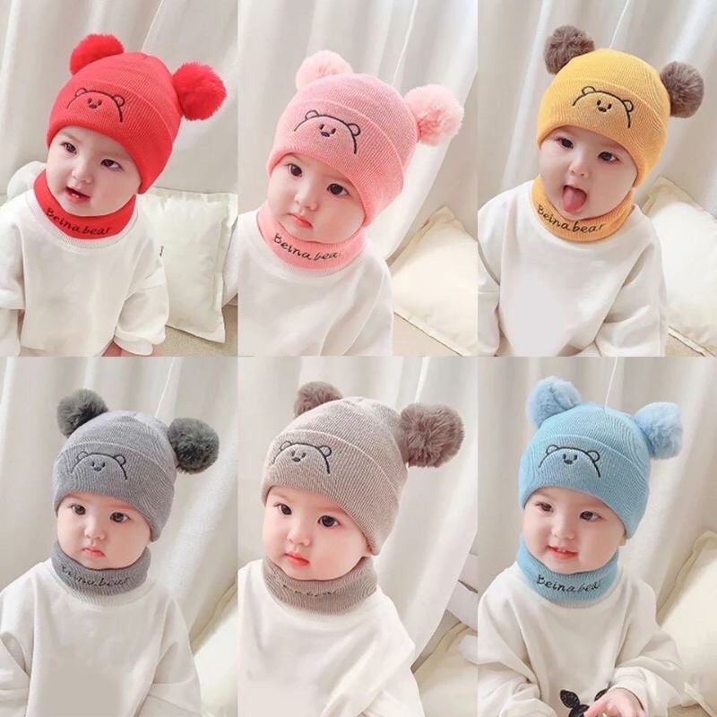 Topi Anak Pom Pom Bordir Bear