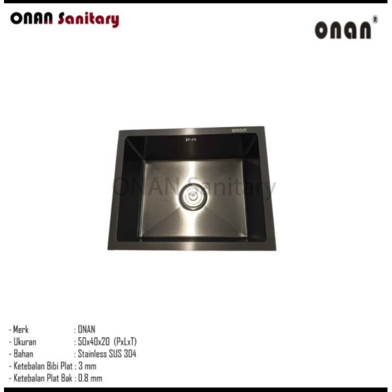 Kitchen sink ONAN 5040 Black Undermount Bak cuci piring Hitam Original
