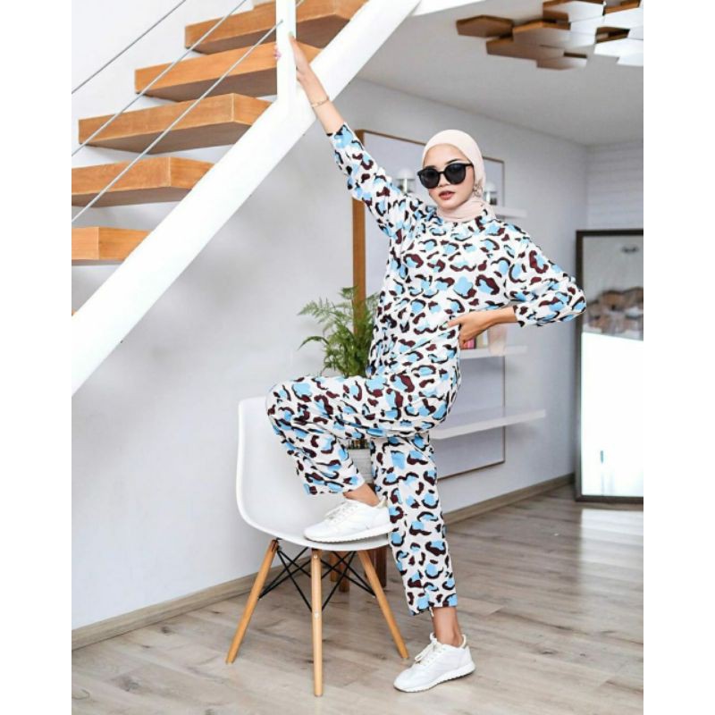 (XXL) Pattern Homey Set - Setelan Piyama Katun Rayon Baju Tidur Wanita