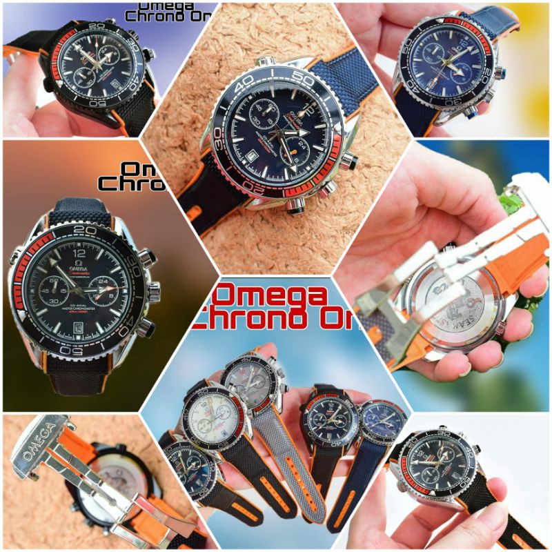 Jam O*me*g@ Pria tali karet semi kanvas dan tali kulit Premium - chrono aktif + free gelang (random)