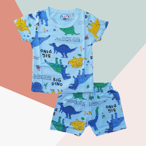 BAJU KL FULLPRINT SUIT PENDEK -Setelan Anak Bahan Kaos Lengan + Celana Import ebv cowok cewek impor