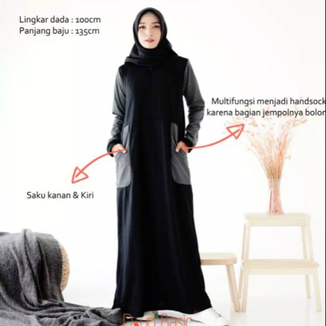 DUPBASIC GAMIS KAOS CETTA - Gamis Modern Syari Busui friendly handsock  casual Terbaru remaja Murah