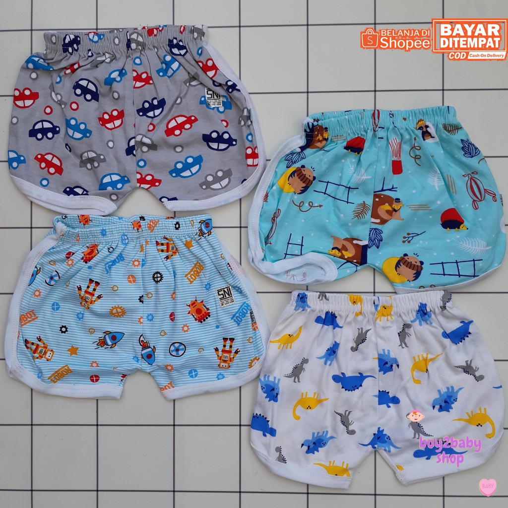 Celana pendek anak model sport full print motif Hokiku Boy &amp; Girl 1-2 Tahun 4 PCS