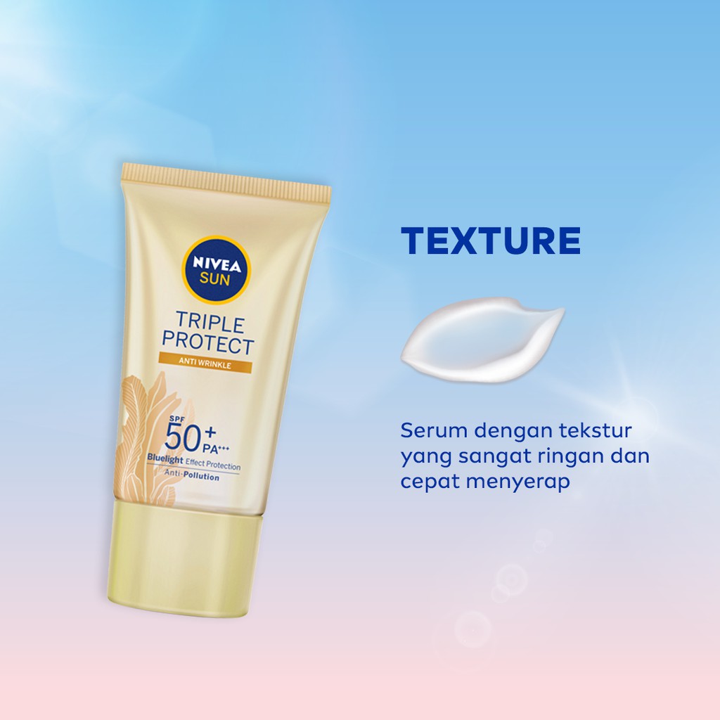 NIVEA SUN Face Serum Triple Protect Anti Wrinkle SPF50+ PA+++ 40ml - Mencegah tanda penuaan dini