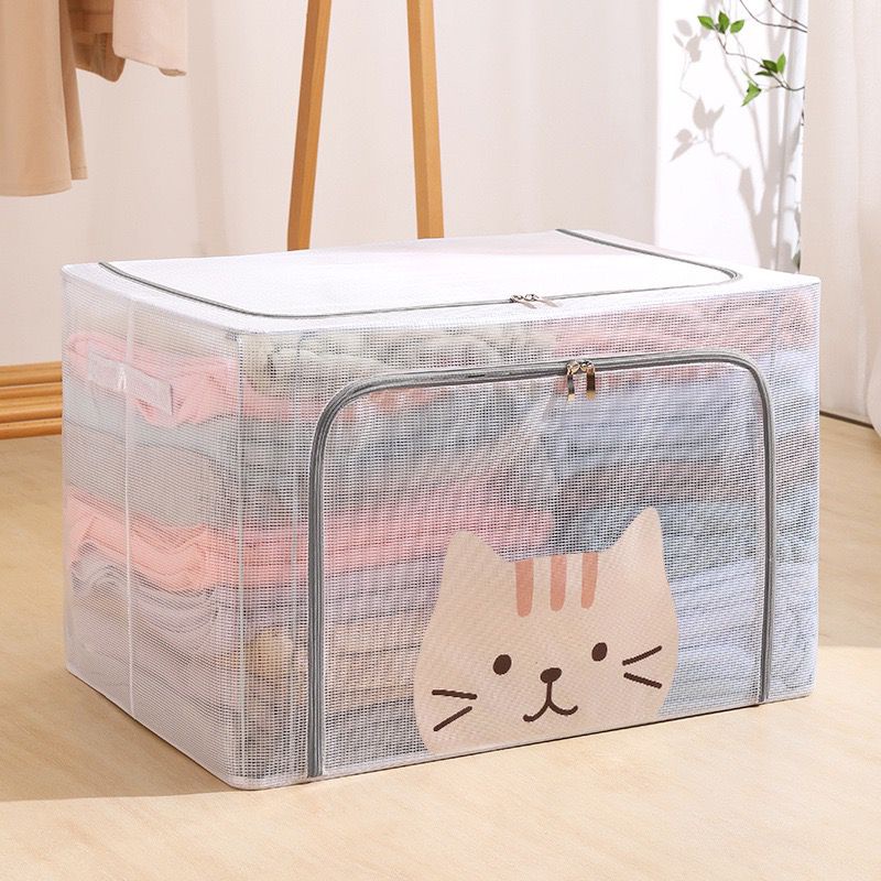 (BOW) 66L Storage Box Jumbo Transparan Kotak Penyimpanan Organizer Double Zipper Serbaguna 19AQ21