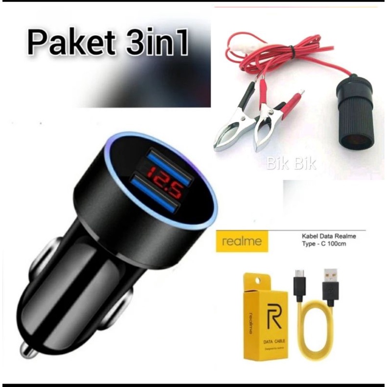 Paket Socket lighter + USB charger Hp di motor dan mobil + Cable usb