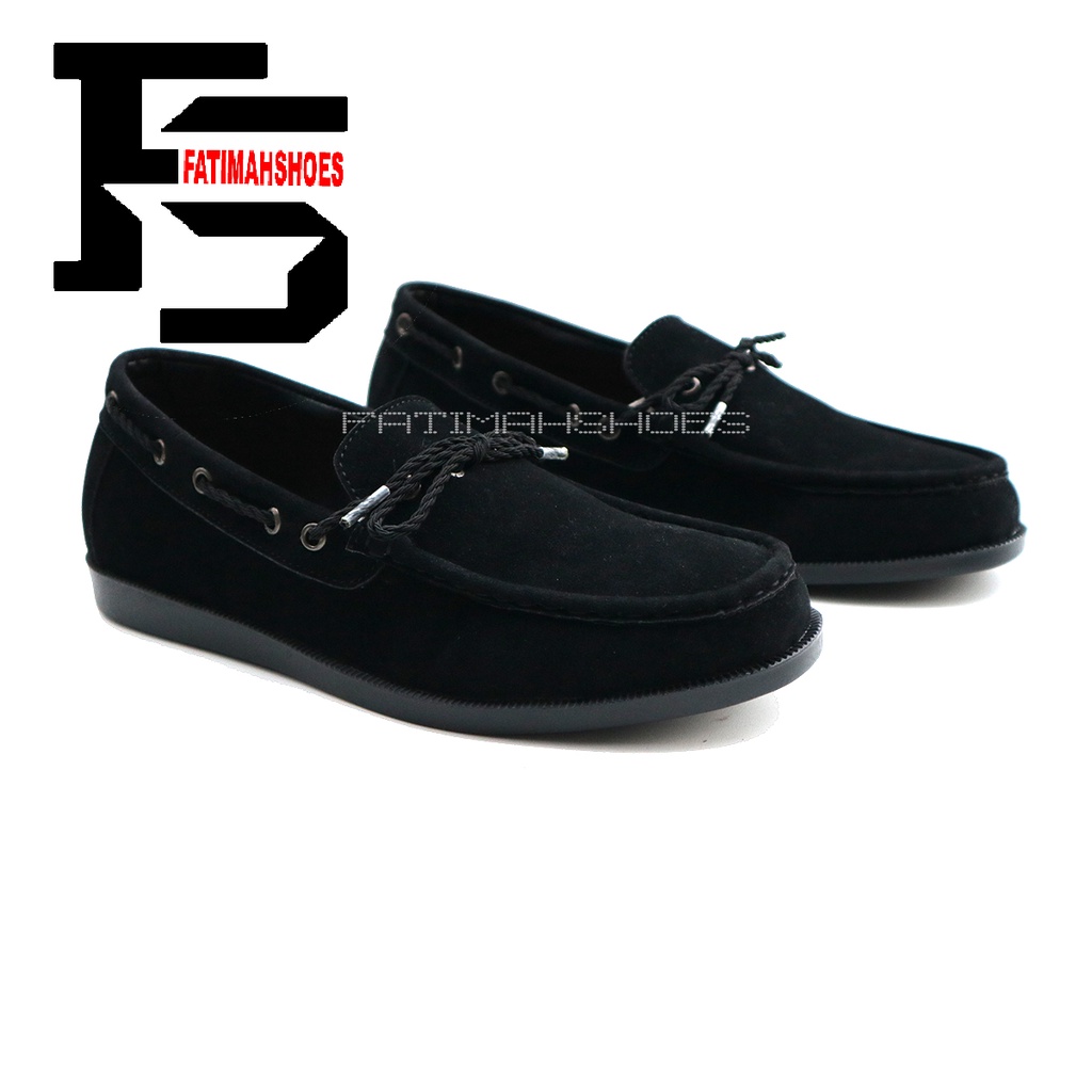 HF OZZY Sepatu Kasual Slip On Slop Pria Casual Kulit Sintetis Suede Hitam