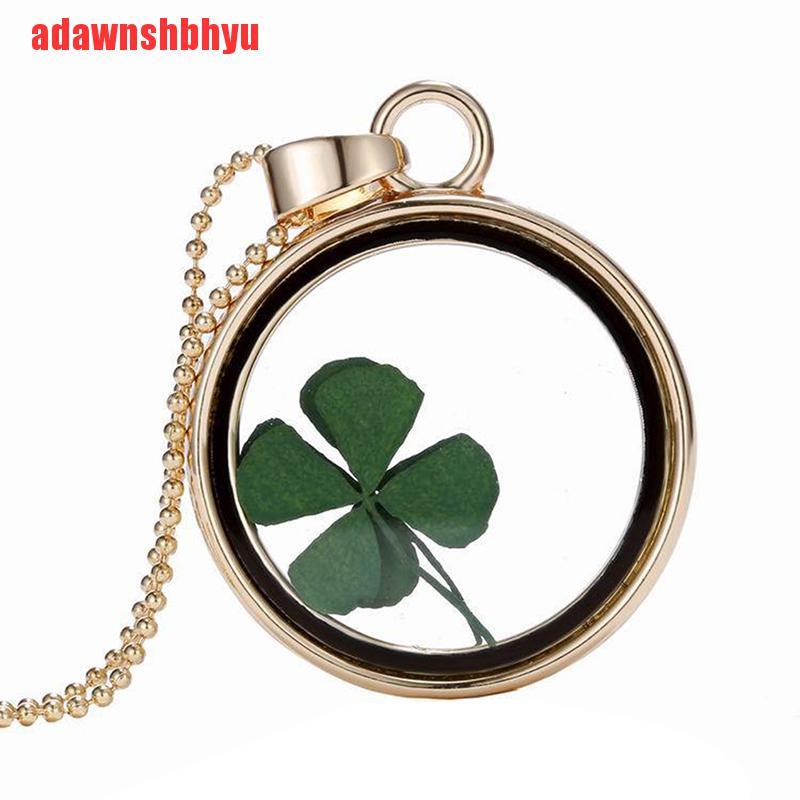 [adawnshbhyu]Natural Real Dried Clover Flower Clear Resin Locket Pendant Necklac