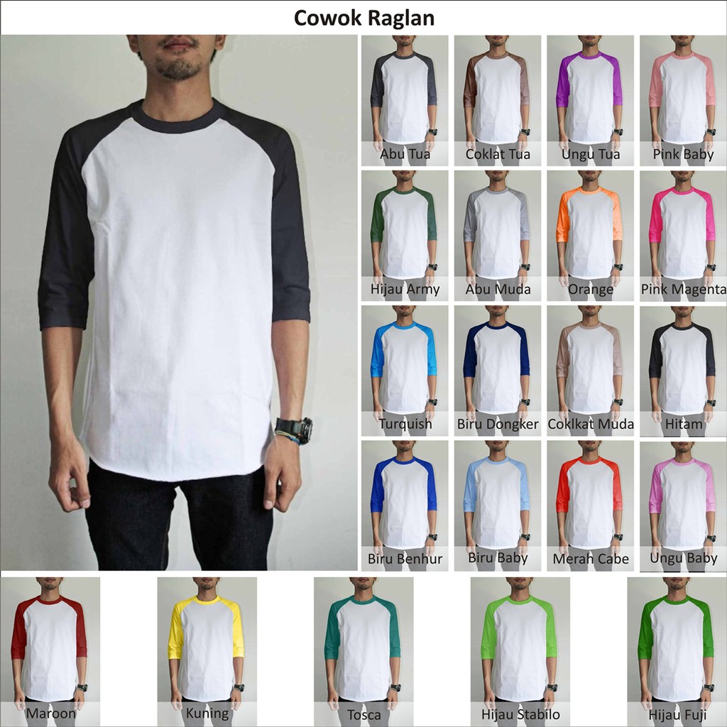 XL-XXL Tshirt / Kaos Raglan Oneck Pria / Cowok Body Putih, Combed Jumbo