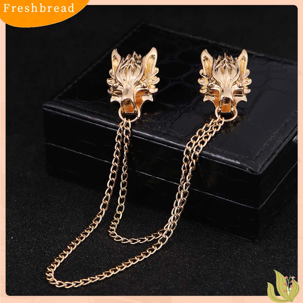 [ TERLARIS]Unisex Double Wolf Head Tassel Chain Brooch Pin Suit Shirt Collar Badge Gift