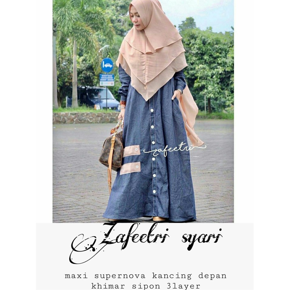 Setelan Gamis Hijab syari/ Dress busui / Khimar Murah : Zafeetri Syari  --HU---