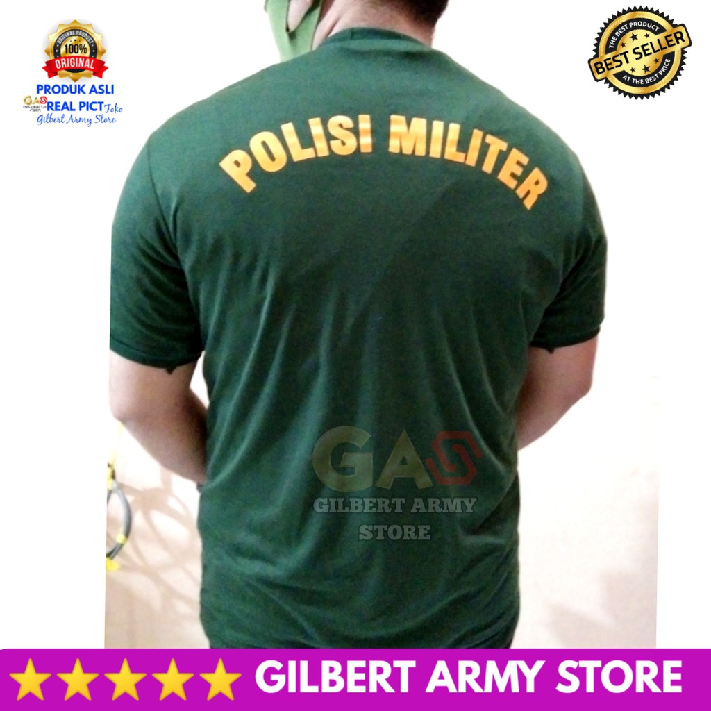 Kaos Polisi Militer PM Hitam Hijau Oblong Daleman Lengan Pendek  Variasi Sablon Logo Bordir Kualitas Premium Distro GILBERT ARMY STORE Grosir