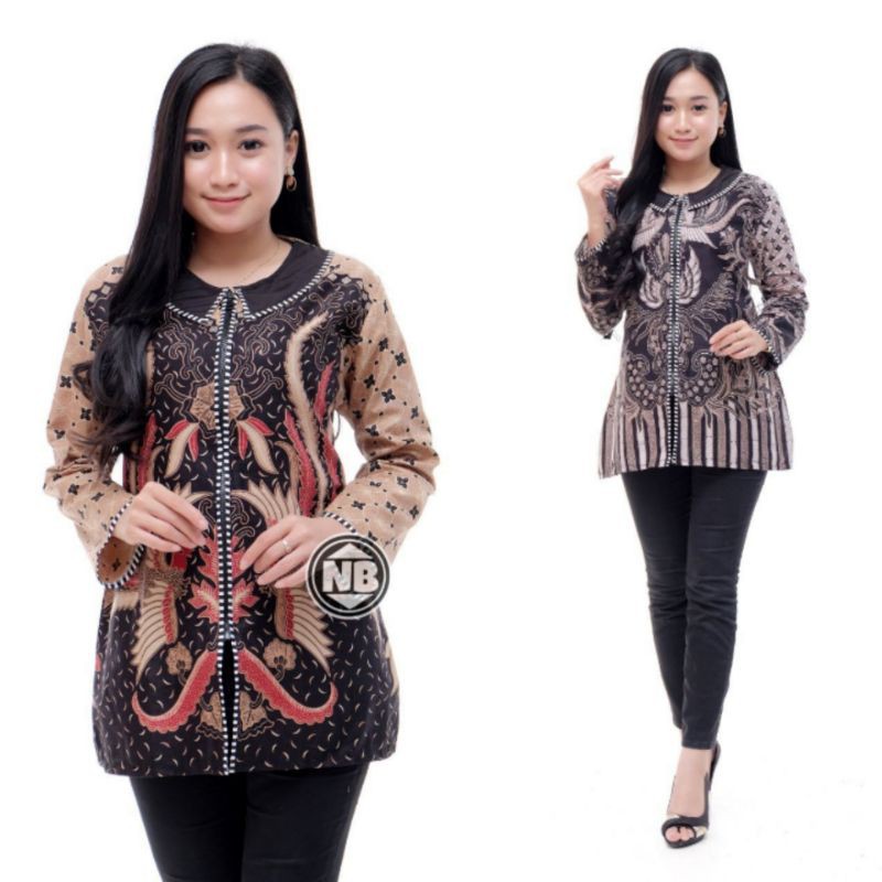 BAJU ATASAN BATIK WANITA DEWASA PEREMPUAN JUMBO BATIK PEKALONGAN BUSUI KANTOR BLOUSE LENGAN PANJANG