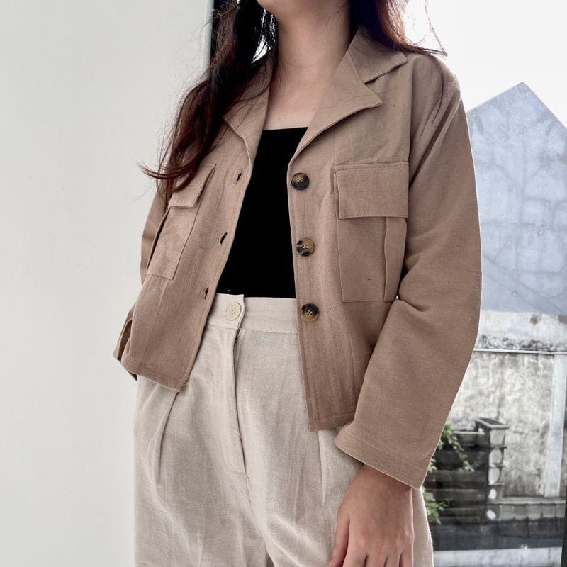 BEFAST - ZEC OOTD Wanita Kemeja JIMIN / Linen Outer Saku Nami Sora / Kemeja Bisa Di Pakai Sebagai Outer / Kemeja Polos Kekinian / Kemeja OOTD Wanita Ala Style Korean /Kemeja Banyak Warna