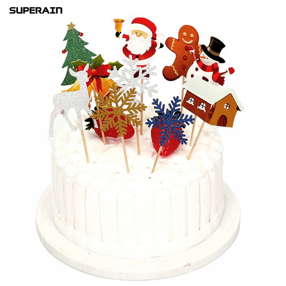 Gratis Ongkir Superain 10pcs Christmas Tree Deer Bell Snowflake Cake Topper Cupcake Ornament Shopee Indonesia