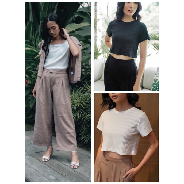 Maven new Mell inner crop squareneck sleeve Offwhite black Ready New With Tag