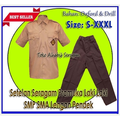 Setelan Seragam Pramuka SMP SMA Laki Laki Lengan Pendek Jumbo Big Size -Satu Stel Seragam Pramuka SM