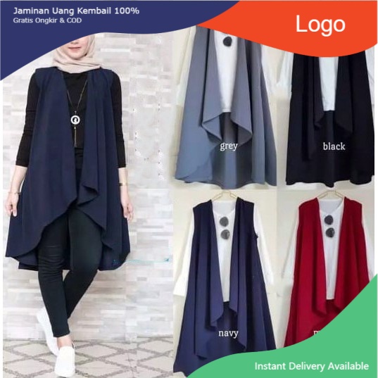 COD [1KG = 8PCS] Vest Lavina | Rompi Muslim Wanita | Best Seller - Navy