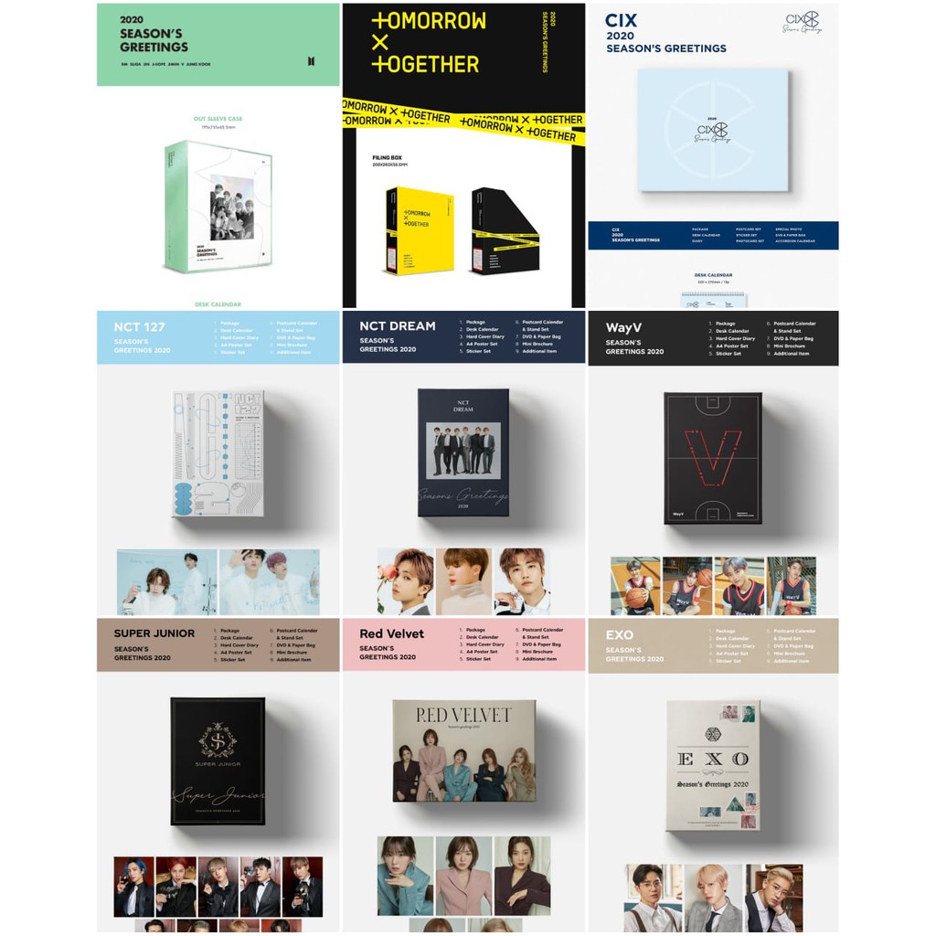SEASON GREETING 2020 BTS, TXT, EXO, RED VELVET, SUJU, NCT DREAM, NCT 127, CIX , GFRIEND , TWICE