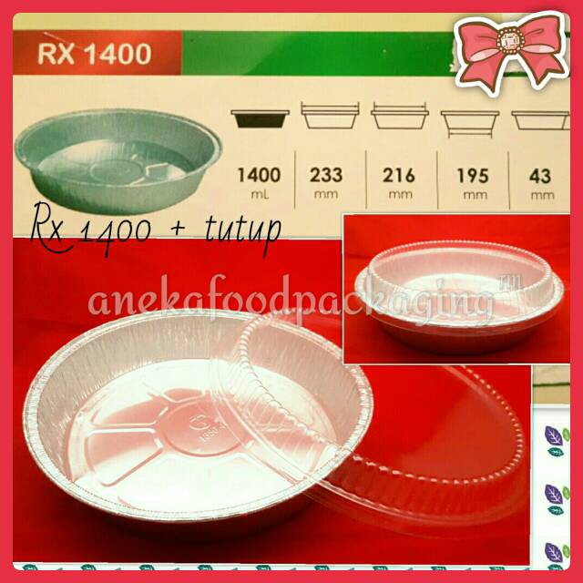 Cup wadah aluminium foil besar bulat Rx 1400+tutup