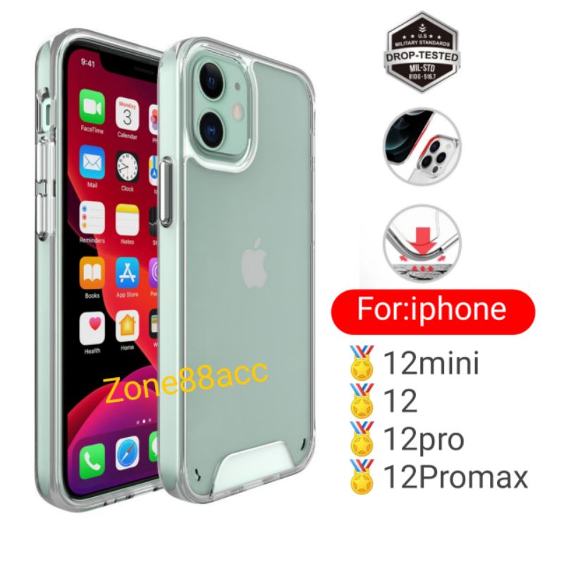 Hardcase casing cover clear case iphone 12mini 12pro 12promax 12 mini pro max transparan bening mika space military full lensa kamera