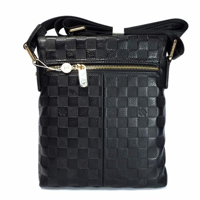 TAS SELEMPANG KULIT ASLI PRIA COWO BRANDED IMPORT LV LT505 BLACK