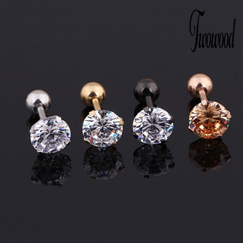 1pc Anting Stud Cubic Zirconia Bahan Titanium Steel Untuk Unisex