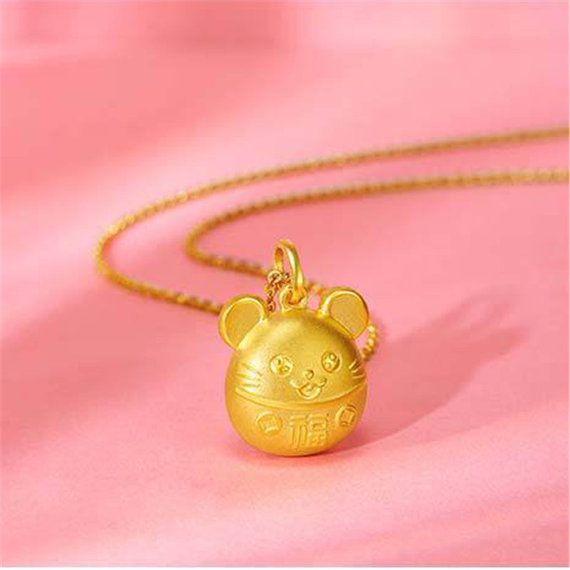 [Ready Stock]Fashion Personality Mouse Gold Plated Ball Pendant Cute Animal Necklace