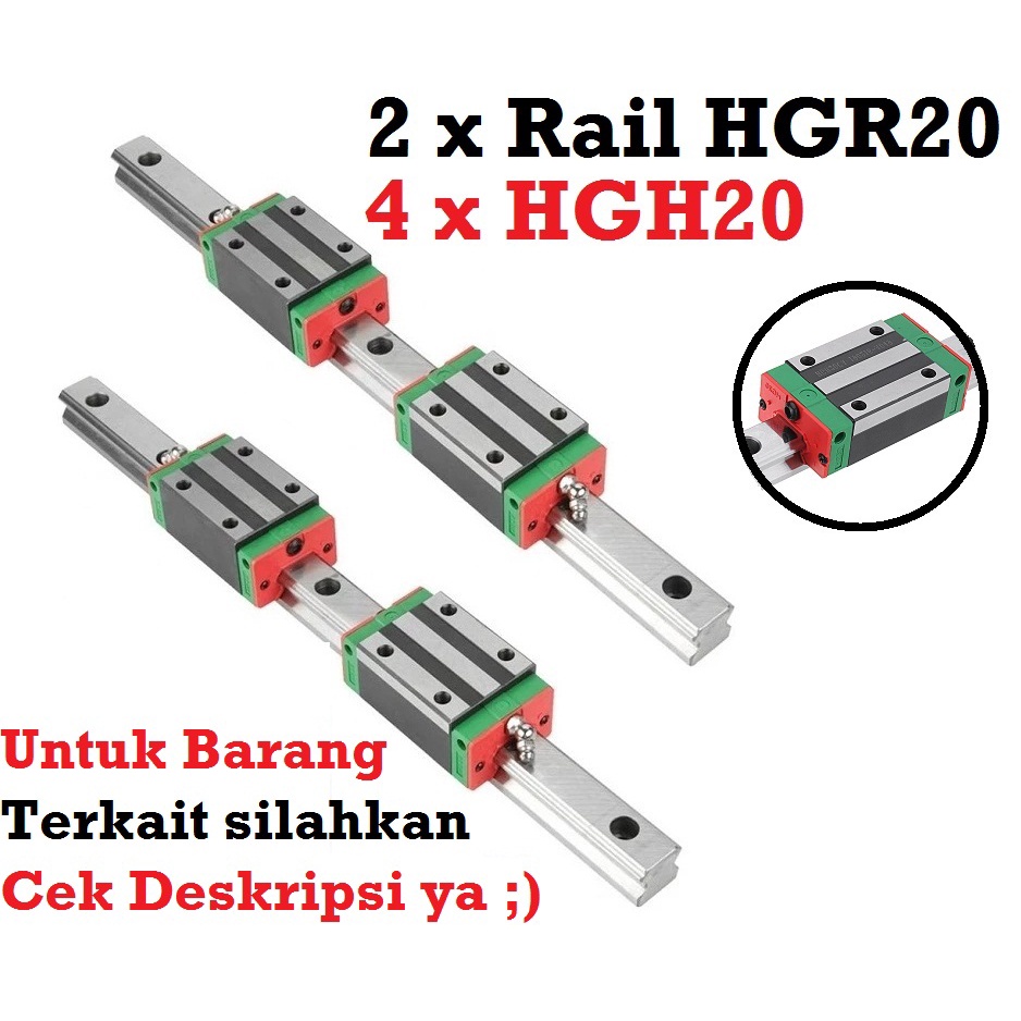 [HAEBOT] Set Rail HGR20 HGR 20 2x300cm Rel Linear Guide Shaft 20mm CNC Laser As Stainless 2 x 300cm Motion Industri Full Triplek Mesin Mekanik Otomasi