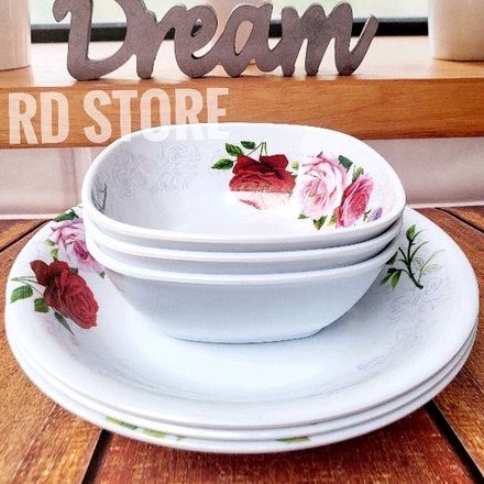 PROMO 6.PCS SET 3.PIRING 3.MANGKOK MELAMINE MOTIF ROSE