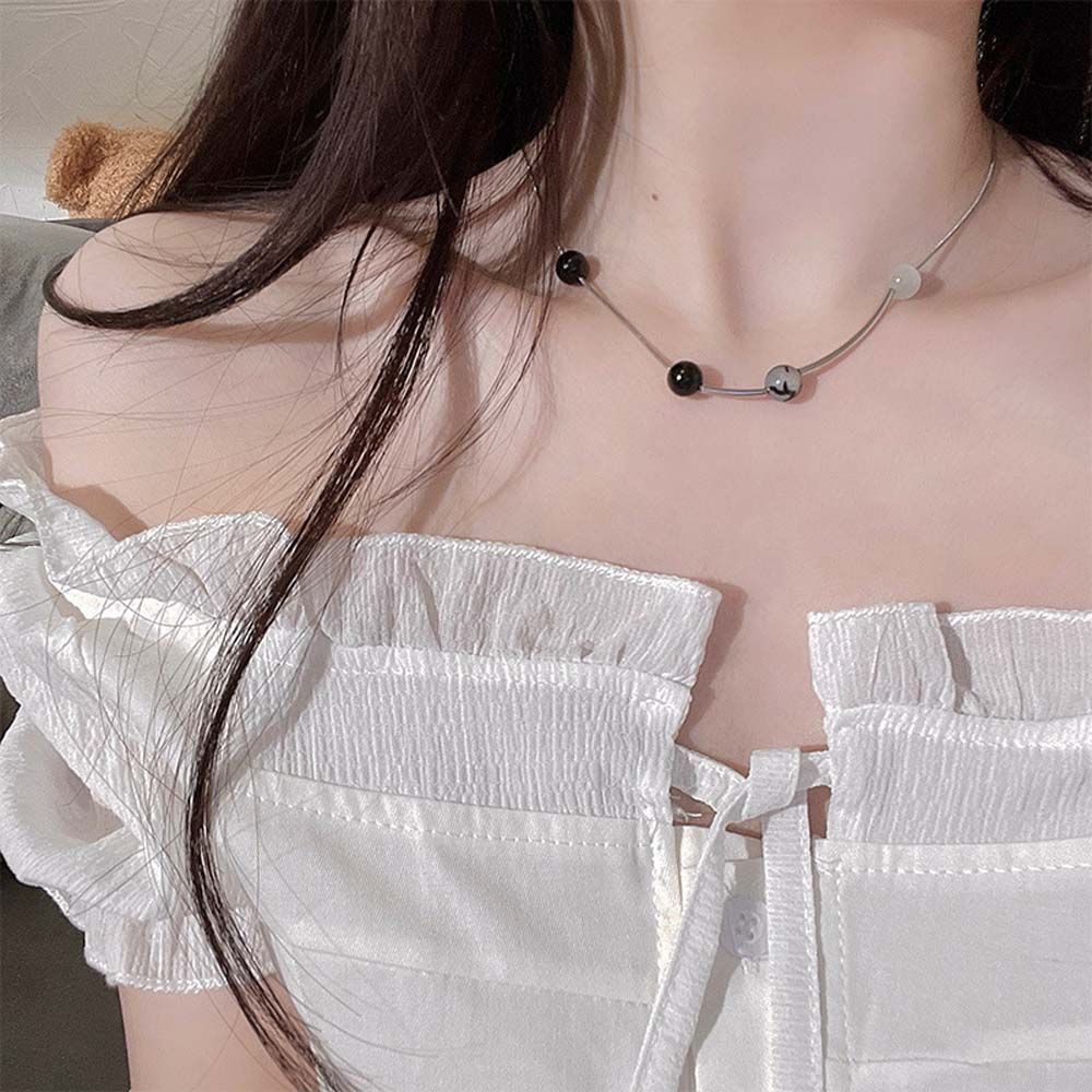 Needway  Adjustable Women Clavicle Chain Simple Fashion Jewelry Opal Necklace Pearl Punk Irregular Temperament Titanium Steel Hip Hop Korean Style Choker/Multicolor