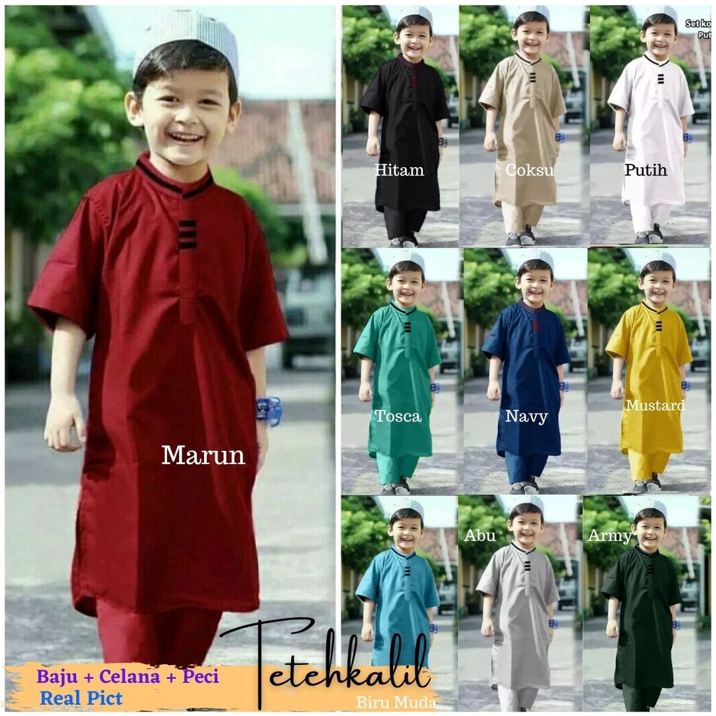 Koko List Anak Warna Tosca , Baju Lebaran , Kokoh Anak