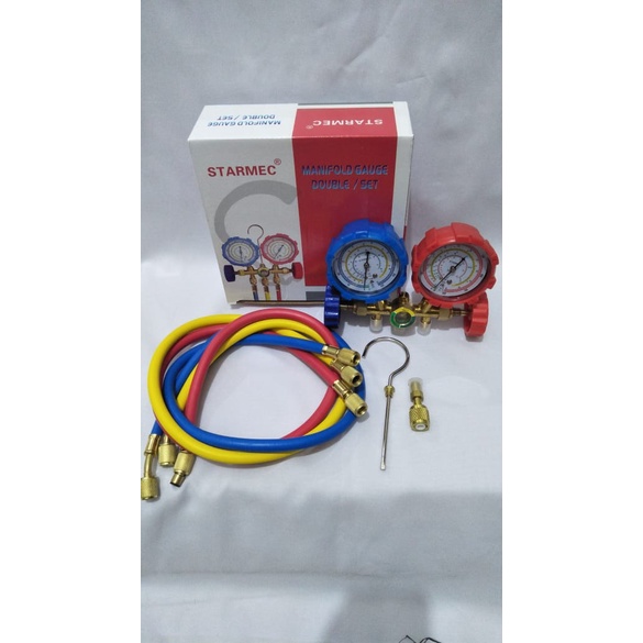 Paket isi Pr3on double manifold Multi semua AC (lengkap + adaptor) untuk pengisian r22,r410,r500,r600,r800.r32