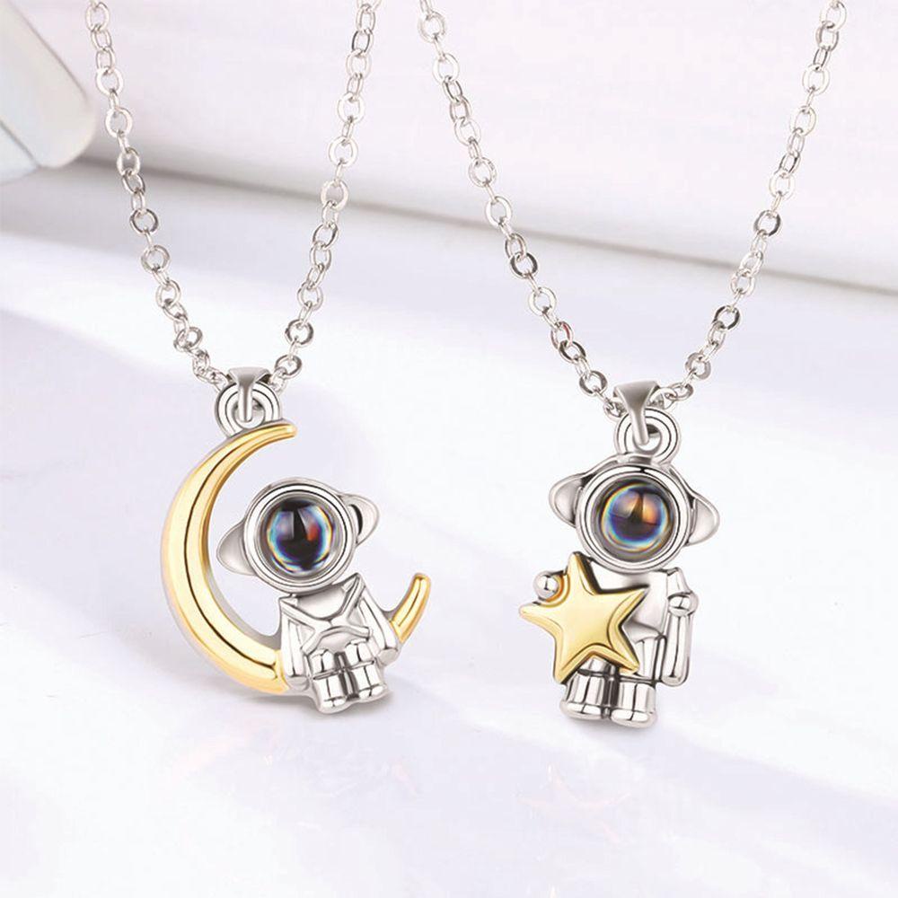 Kalung LILY Batu Proyeksi Bulan Bintang Astronot Baru 100bahasa I Love U Jewelry