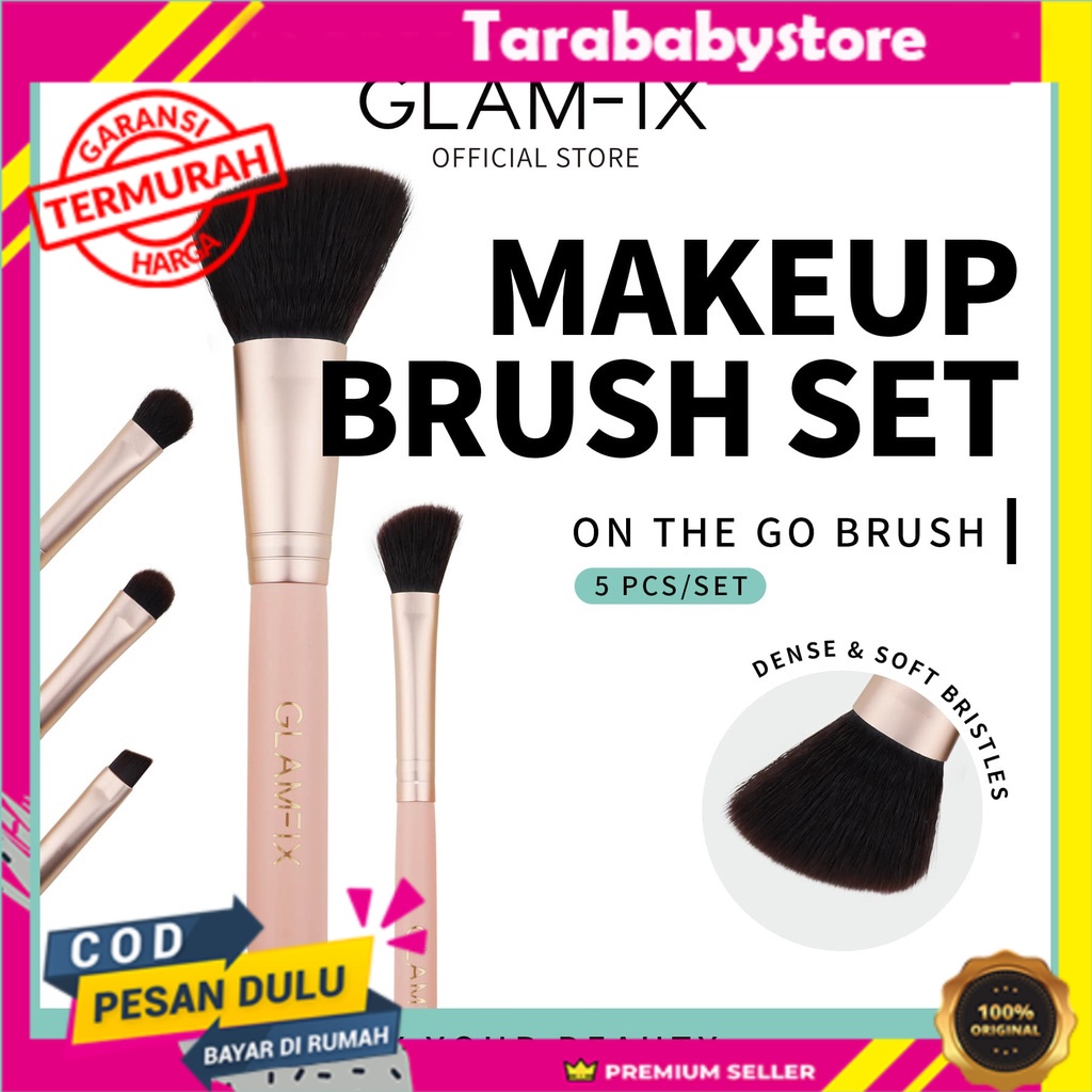 GLAMFIX On The Go Brush Make Up Set 5 Pcs _ Set Kuas Makeup | GLAM FIX Alat Kecantikan Makeup by YOU ORIGINAL