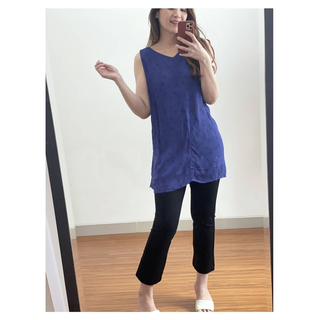 Prologue blue sleeveless wrinkle cotton tunik