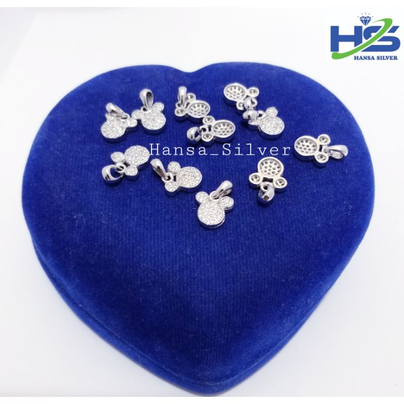 Liontin Perak Silver Asli 925 Lapis Emas Putih Model Mickey Mouse - Perhiasan Perak