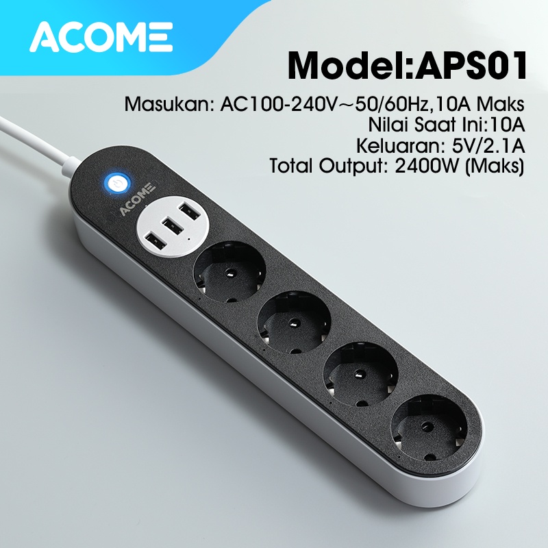 ACOME Smart Power Strip Stop Kontak Colokan Kabel WiFi Garansi Resmi 1 Tahun APS01