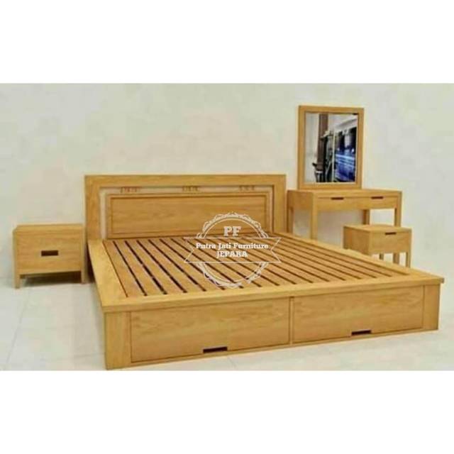 Kamar Set Full Kayu Jati, Dipan Laci Jati, Meja Rias Minimalis, Nakas Meja Hias Laci