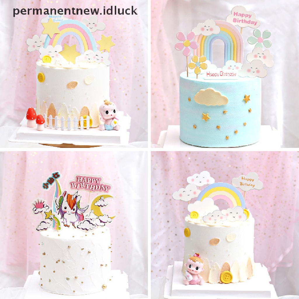 Topper Kue Desain Kartun Awan Hujan Bunga Untuk Dekorasi Ulang Tahun