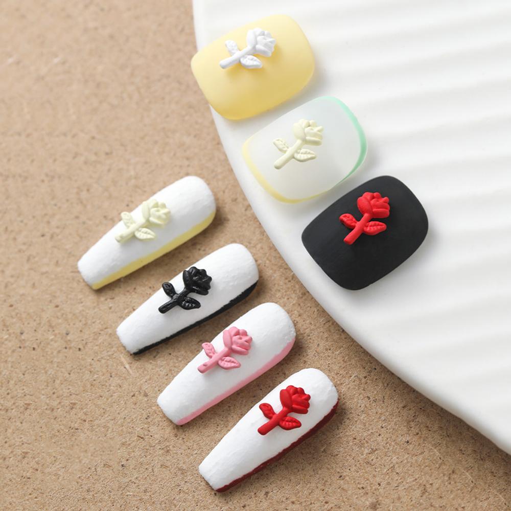 Mxbeauty Bunga Mawar Perhiasan Kuku Musim Panas Elegan Pesona Frosted DIY Nail Art