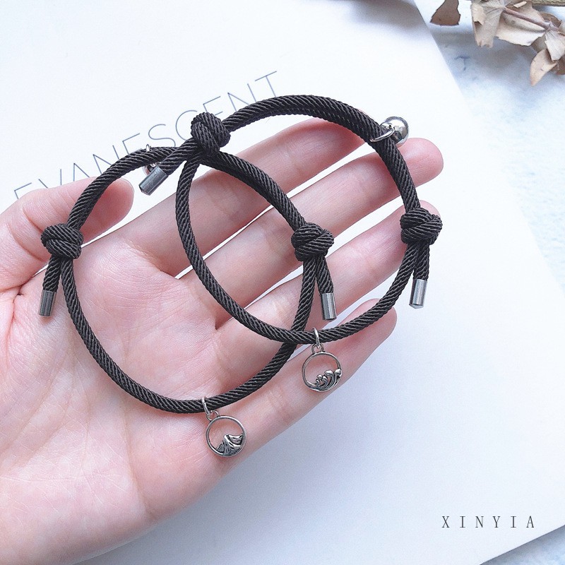 （YUZHU）COD 2 Pcs Magnet Pecinta Menarik Jalinan Gelang Tali Persahabatan Pergelangan Tangan Rantai Pecinta Perhiasan Adjustable Jalinan Tali Gelang