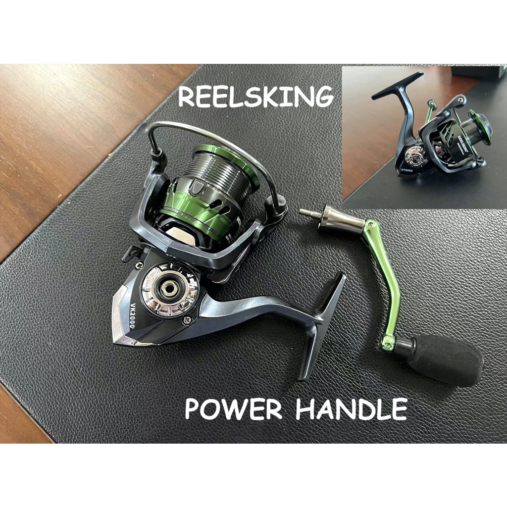 POWER HANDLE GULUNGAN PANCING REELSKING VT 2000 -7000 WARNA HITAM HIJAU SPINNING REEL SPOOL METAL