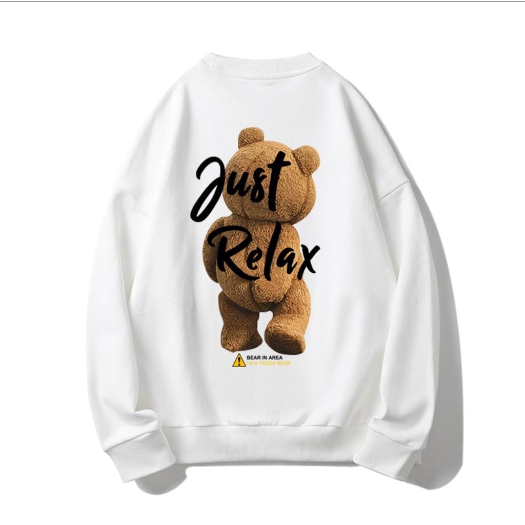 JUST RELAX TEDDY BEAR PRINTING SWEATER CREWNECK XL