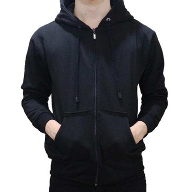 Jaket Sweater Hoodie Zipper List Resleting Pria Fleece Risleting - Hitam-Hitam